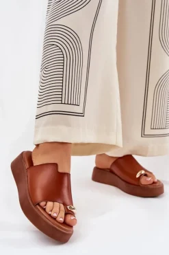 Boto Klapki Na Koturnie|Klapki Na Platformie*Klapki Damskie Na Platformie I Niskim Koturnie Z Ozdobnym Detalem Camel Saqesse