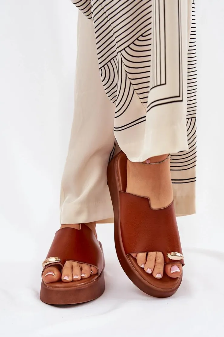 Boto Klapki Na Koturnie|Klapki Na Platformie*Klapki Damskie Na Platformie I Niskim Koturnie Z Ozdobnym Detalem Camel Saqesse