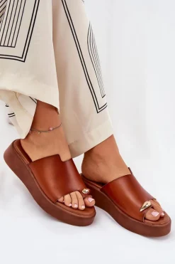 Boto Klapki Na Koturnie|Klapki Na Platformie*Klapki Damskie Na Platformie I Niskim Koturnie Z Ozdobnym Detalem Camel Saqesse