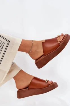 Boto Klapki Na Koturnie|Klapki Na Platformie*Klapki Damskie Na Platformie I Niskim Koturnie Z Ozdobnym Detalem Camel Saqesse