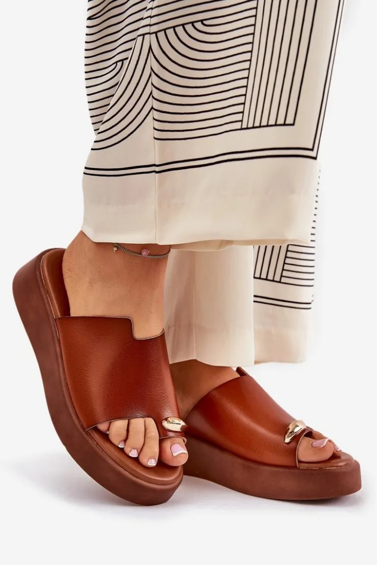 Boto Klapki Na Koturnie|Klapki Na Platformie*Klapki Damskie Na Platformie I Niskim Koturnie Z Ozdobnym Detalem Camel Saqesse