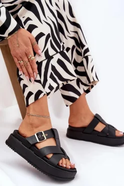 Boto Klapki Na Platformie|Klapki Damskie Klasyczne*Klapki Damskie Na Platformie Z Paskami I Klamrą Czarne Elimessa Czarny