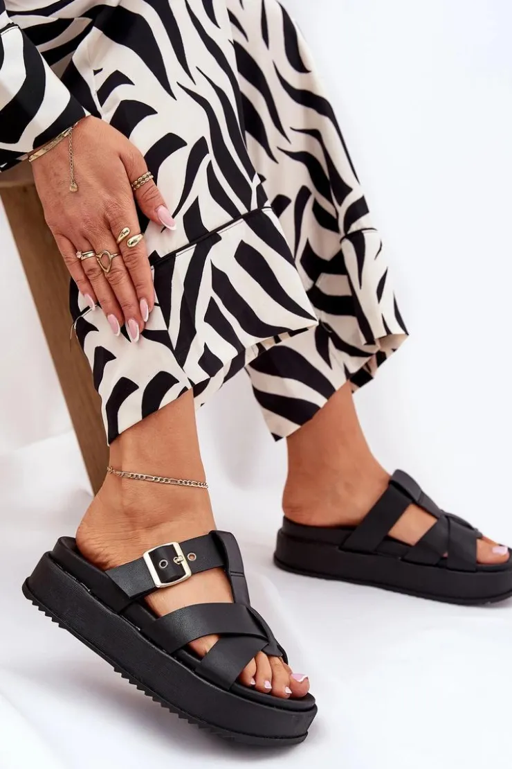 Boto Klapki Na Platformie|Klapki Damskie Klasyczne*Klapki Damskie Na Platformie Z Paskami I Klamrą Czarne Elimessa Czarny