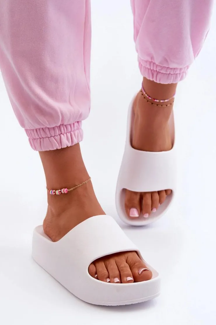 Boto Klapki Damskie Na Platformie Piankowe Białe Airaplea