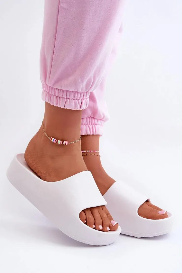 Boto Klapki Damskie Na Platformie Piankowe Białe Airaplea