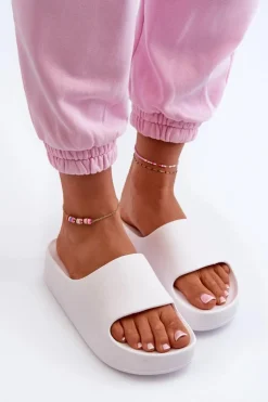 Boto Klapki Damskie Na Platformie Piankowe Białe Airaplea