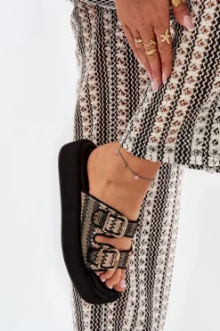 Outlet Boto Klapki Damskie Na Platformie Z Klamrami I Plecionką Czarne Limme