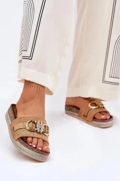 Online Boto Klapki Damskie Na Platformie Z Brokatem I Złotą Ozdobą Camel Rilirea