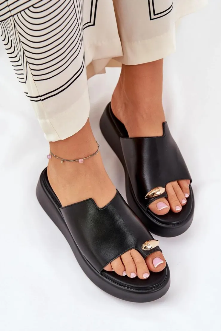 Boto Klapki Na Koturnie|Klapki Na Platformie*Klapki Damskie Na Platformie I Niskim Koturnie Z Ozdobnym Detalem Czarne Saqesse