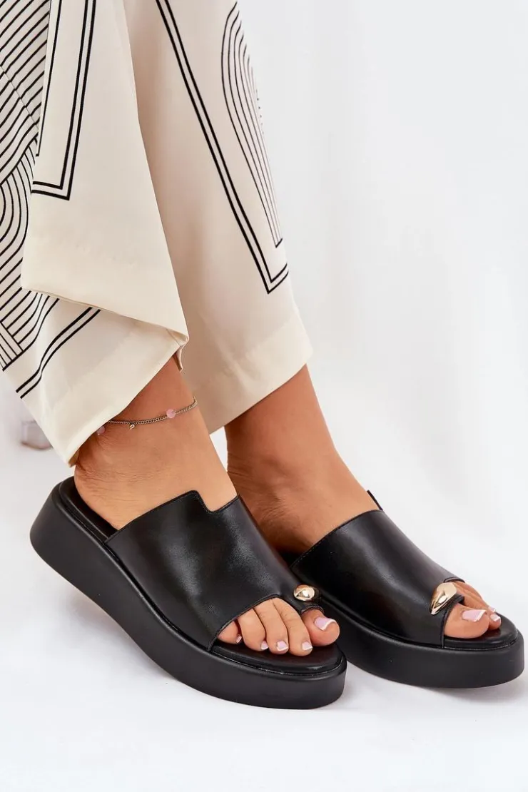 Boto Klapki Na Koturnie|Klapki Na Platformie*Klapki Damskie Na Platformie I Niskim Koturnie Z Ozdobnym Detalem Czarne Saqesse