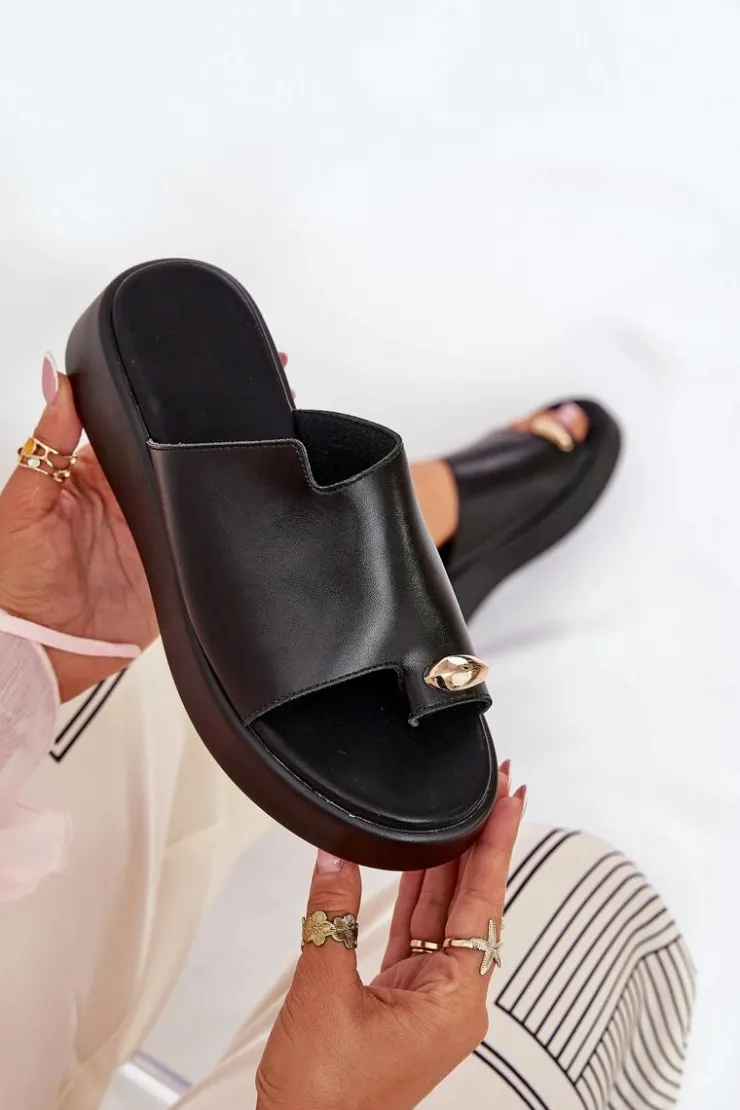 Boto Klapki Na Koturnie|Klapki Na Platformie*Klapki Damskie Na Platformie I Niskim Koturnie Z Ozdobnym Detalem Czarne Saqesse