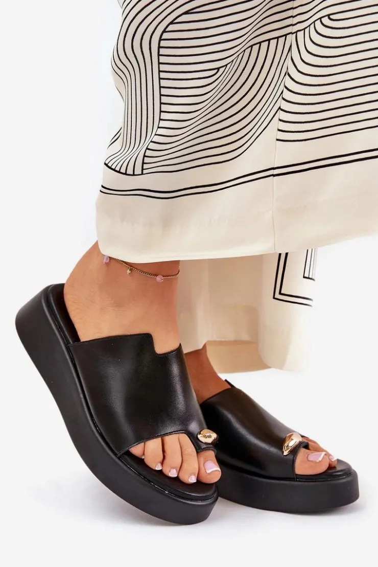 Boto Klapki Na Koturnie|Klapki Na Platformie*Klapki Damskie Na Platformie I Niskim Koturnie Z Ozdobnym Detalem Czarne Saqesse