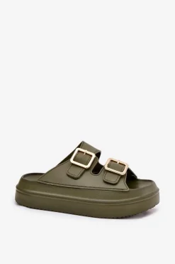 Online Boto Klapki Damskie Na Platformie Ze Złotymi Klamrami Zielone Zorila