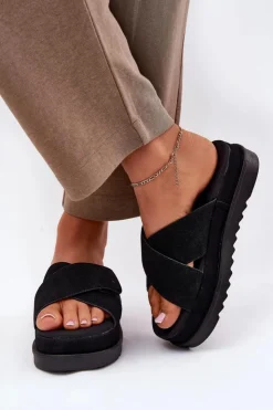 Online Boto Klapki Damskie Na Platformie Z Przeplatającymi Się Paskami Czarne Rinasara Czarny