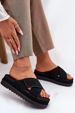 Online Boto Klapki Damskie Na Platformie Z Przeplatającymi Się Paskami Czarne Rinasara Czarny