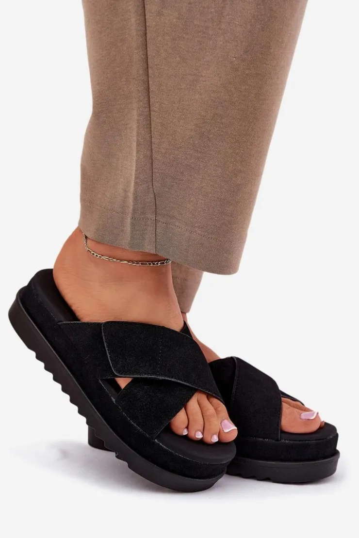 Online Boto Klapki Damskie Na Platformie Z Przeplatającymi Się Paskami Czarne Rinasara Czarny