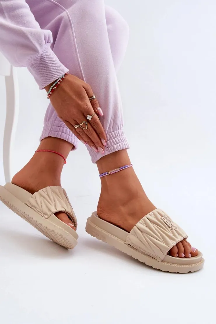 Big Star Shoes Klapki Damskie Big Star|Klapki Na Platformie*Klapki Damskie Na Platformie Big Star NN274A746 Beżowe