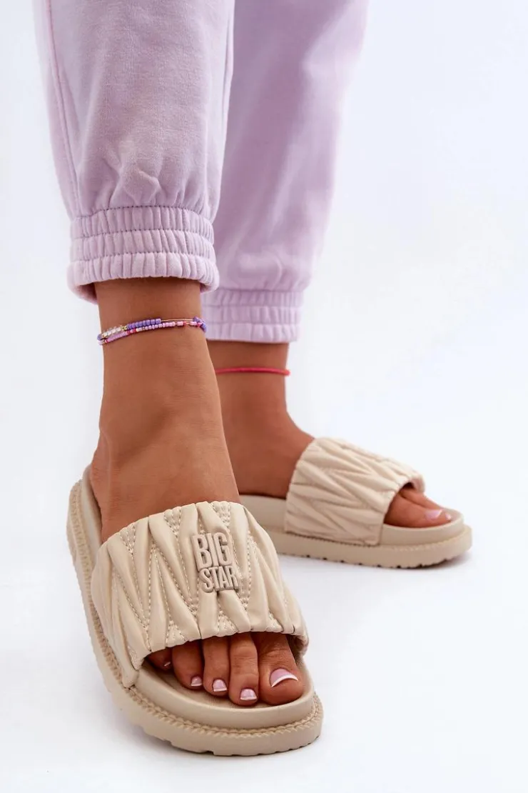 Big Star Shoes Klapki Damskie Big Star|Klapki Na Platformie*Klapki Damskie Na Platformie Big Star NN274A746 Beżowe