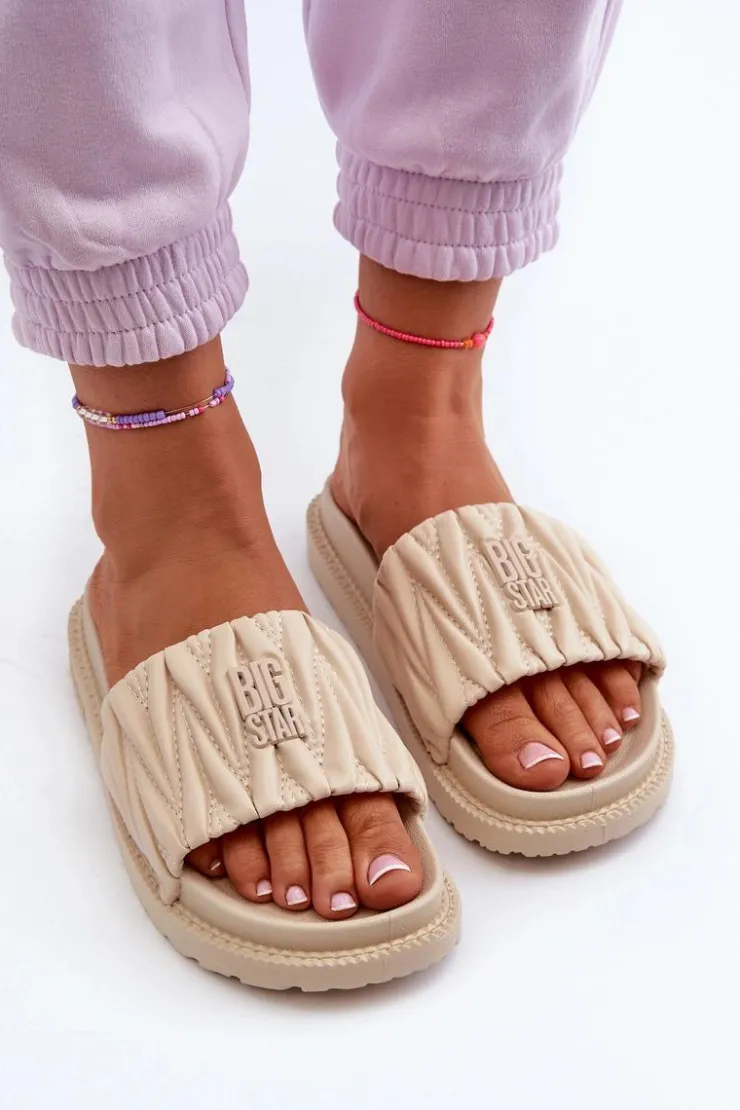 Big Star Shoes Klapki Damskie Big Star|Klapki Na Platformie*Klapki Damskie Na Platformie Big Star NN274A746 Beżowe