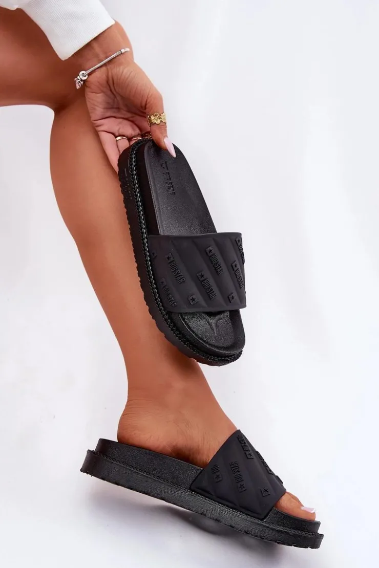 Big Star Shoes Klapki Damskie Big Star|Klapki Na Platformie*Klapki Damskie Na Platformie Big Star RR274A540 Czarne Czarny