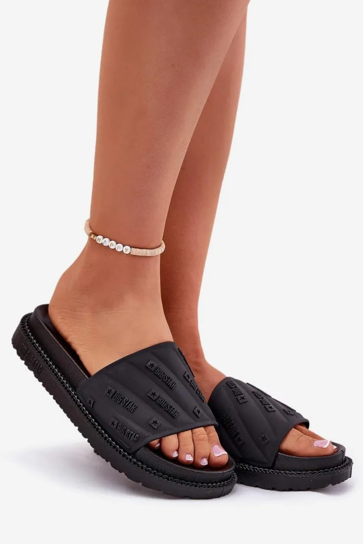 Big Star Shoes Klapki Damskie Big Star|Klapki Na Platformie*Klapki Damskie Na Platformie Big Star RR274A540 Czarne Czarny