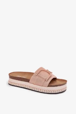 Online Boto Klapki Damskie Na Platformie Z Ozdobą Różowe Daphira