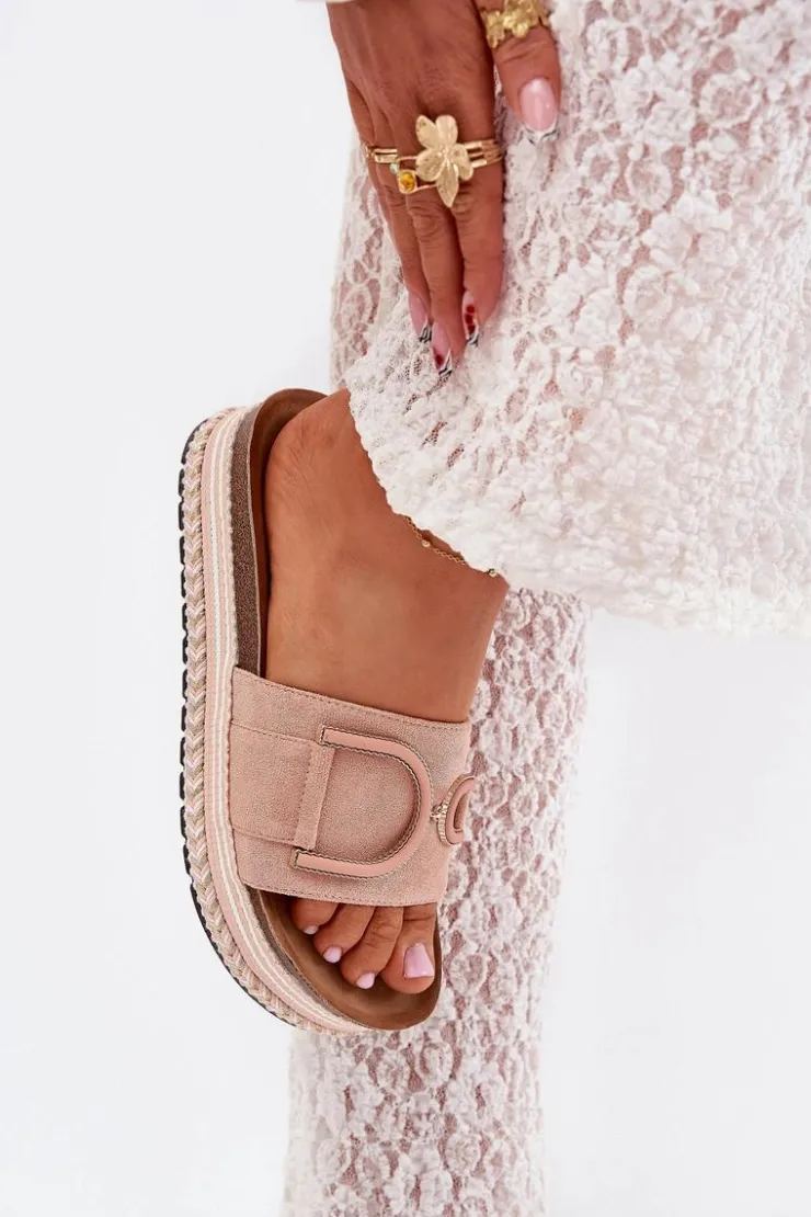 Online Boto Klapki Damskie Na Platformie Z Ozdobą Różowe Daphira