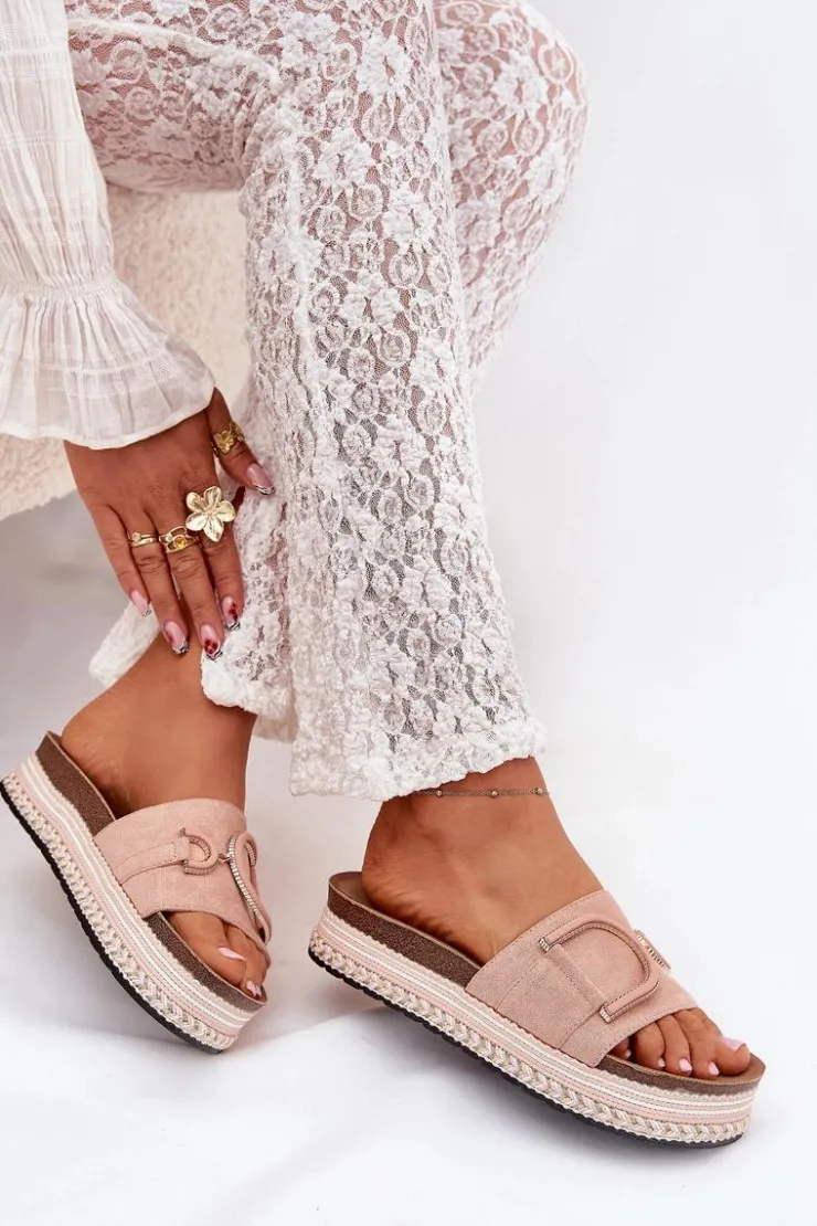 Online Boto Klapki Damskie Na Platformie Z Ozdobą Różowe Daphira