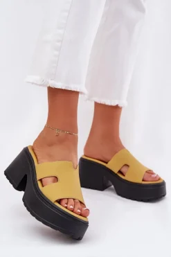 New Boto Klapki Damskie Na Platformie I Masywnym Obcasie Żółte Rizana Żółty
