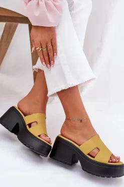 New Boto Klapki Damskie Na Platformie I Masywnym Obcasie Żółte Rizana Żółty