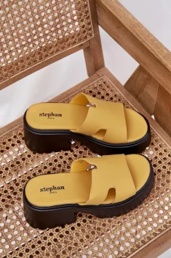 New Boto Klapki Damskie Na Platformie I Masywnym Obcasie Żółte Rizana Żółty