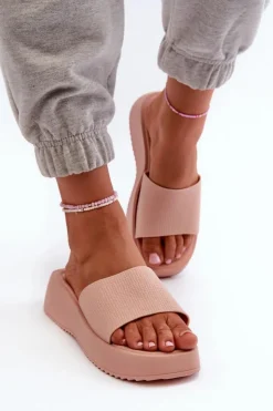 Damskie Boto Klapki Damskie Na Platformie I Koturnie Różowe Vimarils