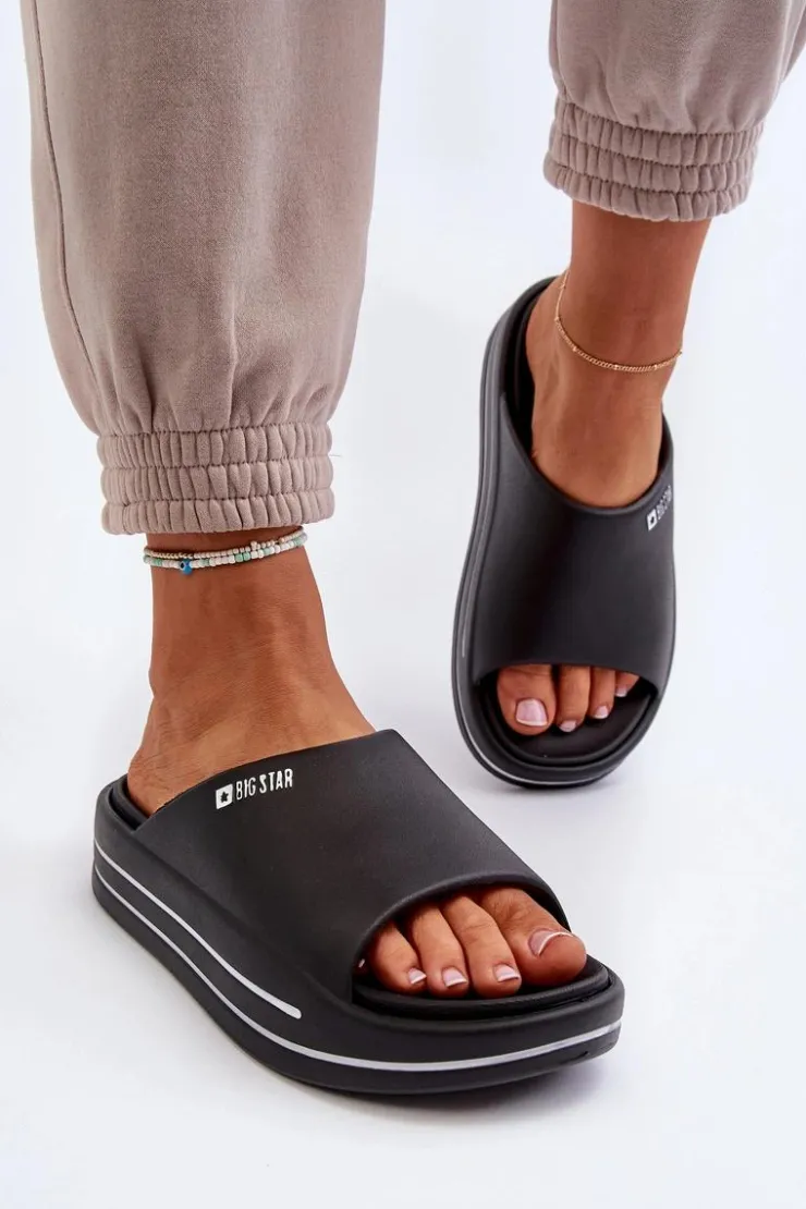 Damskie Big Star Shoes Klapki Damskie Na Platformie Big Star NN274A037 Czarne