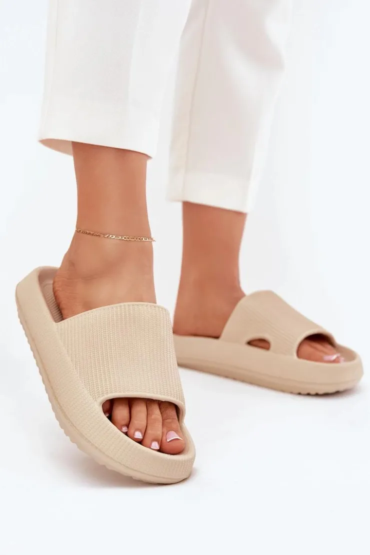 Boto Klapki Basenowe|Klapki Na Platformie*Klapki Damskie Na Platformie Z Wycięciem Beżowe Ameira