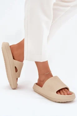 Boto Klapki Basenowe|Klapki Na Platformie*Klapki Damskie Na Platformie Z Wycięciem Beżowe Ameira