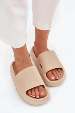 Boto Klapki Basenowe|Klapki Na Platformie*Klapki Damskie Na Platformie Z Wycięciem Beżowe Ameira