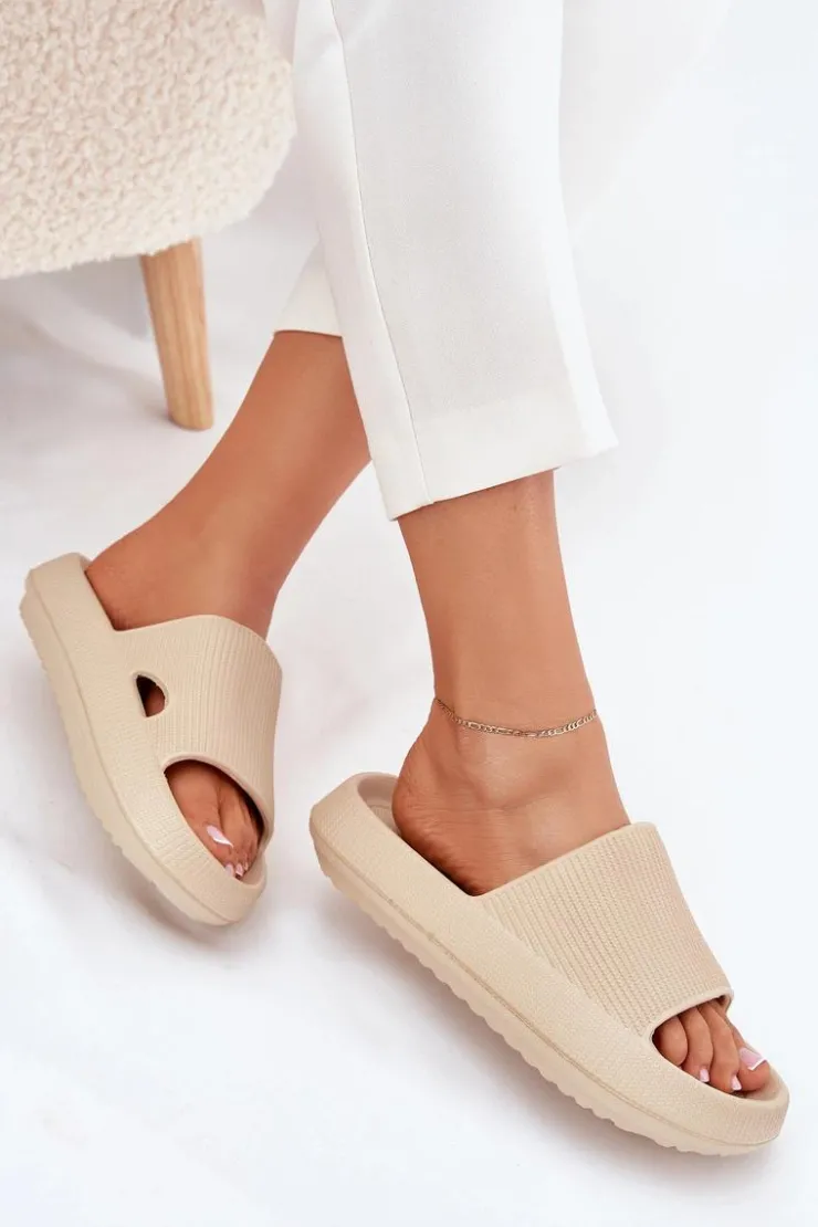 Boto Klapki Basenowe|Klapki Na Platformie*Klapki Damskie Na Platformie Z Wycięciem Beżowe Ameira