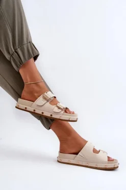 New Big Star Shoes Klapki Damskie Na Platformie Big Star NN274083 Beżowe Beżowy