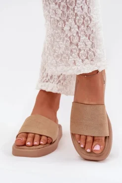 Boto Klapki Na Platformie|Klapki Damskie Klasyczne*Klapki Damskie Na Platformie Z Eko Zamszu Ciemnobeżowe Jorina Beżowy