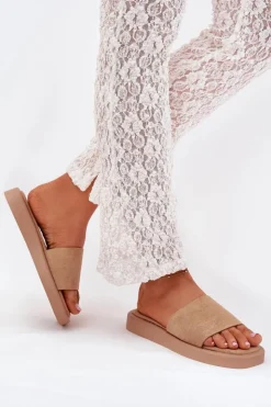 Boto Klapki Na Platformie|Klapki Damskie Klasyczne*Klapki Damskie Na Platformie Z Eko Zamszu Ciemnobeżowe Jorina Beżowy