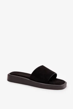 Hot Boto Klapki Damskie Na Platformie Z Eko Zamszu Czarne Jorina Czarny