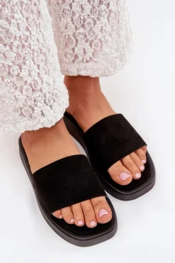 Hot Boto Klapki Damskie Na Platformie Z Eko Zamszu Czarne Jorina Czarny