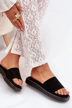 Hot Boto Klapki Damskie Na Platformie Z Eko Zamszu Czarne Jorina Czarny