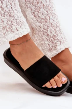 Hot Boto Klapki Damskie Na Platformie Z Eko Zamszu Czarne Jorina Czarny