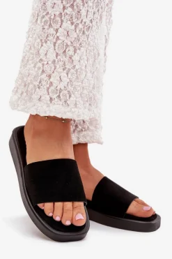 Hot Boto Klapki Damskie Na Platformie Z Eko Zamszu Czarne Jorina Czarny