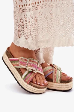 Damskie Boto Klapki Damskie Na Platformie Z Plecionką I Złotą Klamrą Multikolor Filazzia