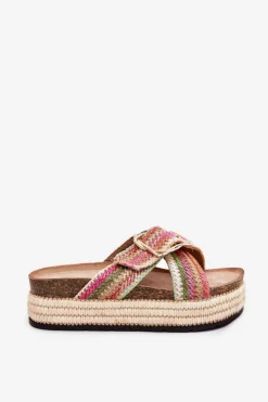 Damskie Boto Klapki Damskie Na Platformie Z Plecionką I Złotą Klamrą Multikolor Filazzia