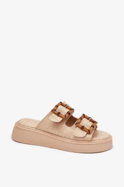 Damskie Boto Klapki Damskie Na Platformie Z Klamrami Beżowe Xanivia