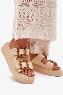 Damskie Boto Klapki Damskie Na Platformie Z Klamrami Beżowe Xanivia