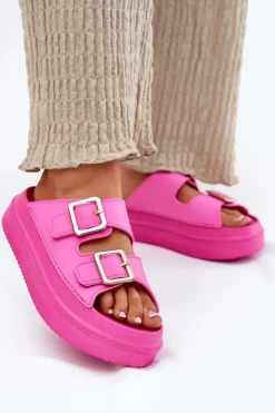 Boto Klapki Na Platformie|Klapki Damskie Klasyczne*Klapki Damskie Na Platformie Ze Złotymi Klamrami Fuksja Zorila